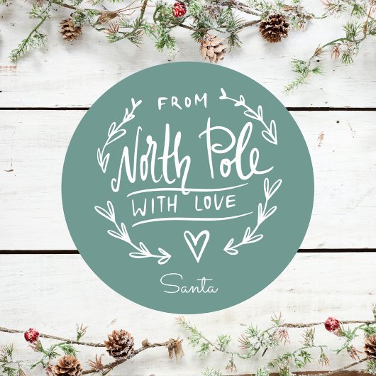 ヴィンテージグリーンザノースポールサンタクリスマス ラウンドシール