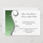 ヴィンテージグリーンシルバー華美ホワイトポス結婚ト 招待状 (正面)