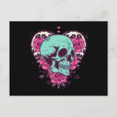ヴィンテージグリーンスカルとバラハート ポストカード (正面)