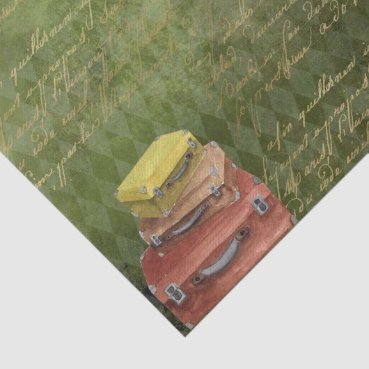ヴィンテージグリーンスーツケースと眼鏡のデコパージュ 薄葉紙 (詳細)