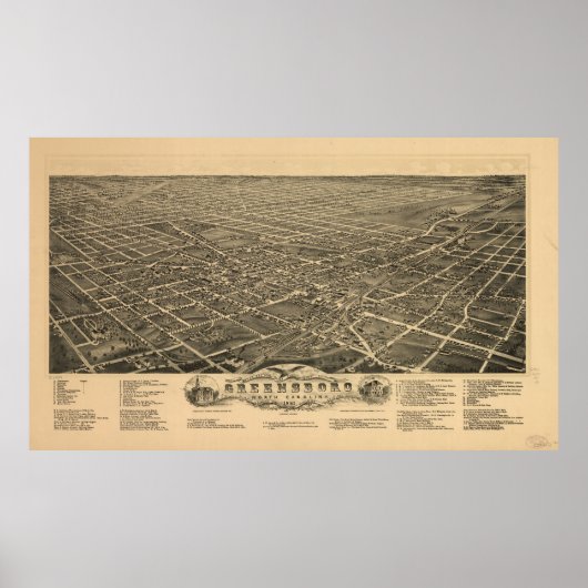 ヴィンテージグリーンズボロNCの画像の地図(1891) ポスター (正面)