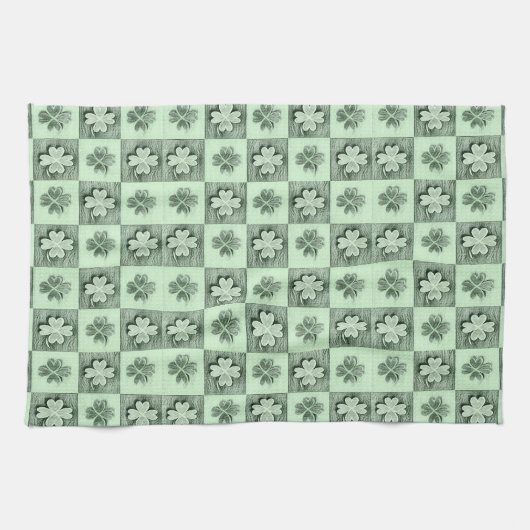 ヴィンテージグリーンセントパトリックのレトロシャームロックパターン キッチンタオル (横)