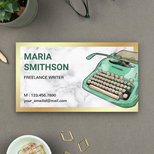 ヴィンテージグリーンタイプライターQRコードライター作家 名刺