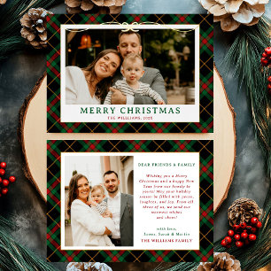 ヴィンテージグリーンタータンチェックプライド写真クリスマス 箔シーズンカード