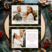 ヴィンテージグリーンタータンチェックプライド写真クリスマス 箔シーズンカード