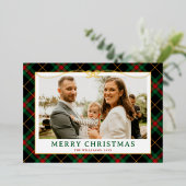 ヴィンテージグリーンタータンチェックプライド写真クリスマス 箔シーズンカード (立ち正面)