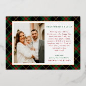 ヴィンテージグリーンタータンチェックプライド写真クリスマス 箔シーズンカード (裏面)