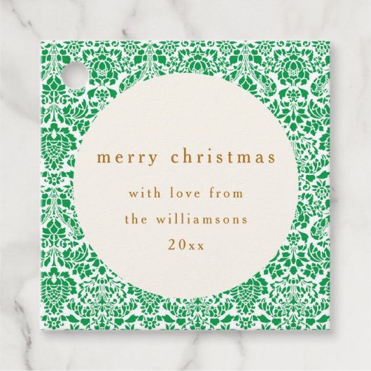 ヴィンテージグリーンダマスクフェスティバルカスタムクリスマス フェイバータグ (正面)