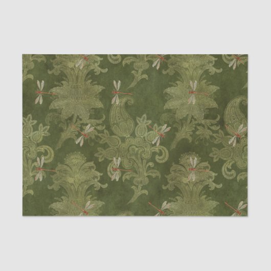 ヴィンテージグリーンダマスクフローラオレンジトンボ 薄葉紙 (正面)