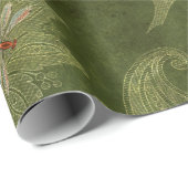 ヴィンテージグリーンダマスクフローラオレンジドラゴンフライ ラッピングペーパー (ロールコーナー)