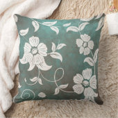 ヴィンテージグリーンティール(緑がかった色)クリームフラワー クッション (ブランケット)