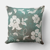 ヴィンテージグリーンティール(緑がかった色)クリームフラワー クッション (正面)