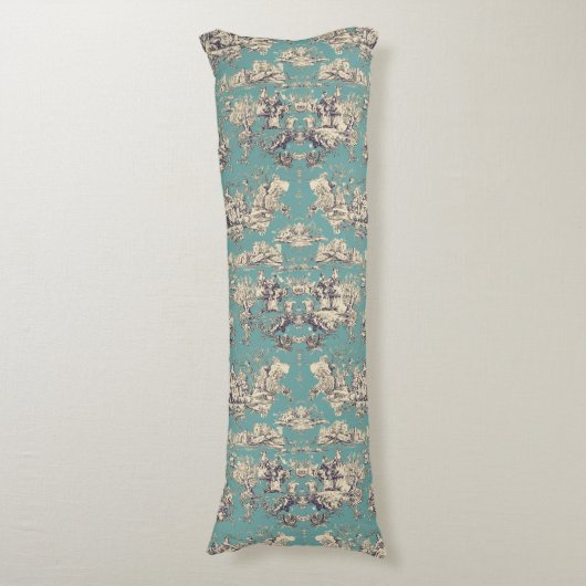 ヴィンテージグリーンティール(緑がかった色)トイレデジュイミモノグラム ボディピロー (正面縦)