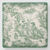 ヴィンテージグリーントイレデジュウカップル印刷 ストーンコースター (正面)