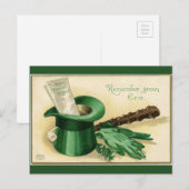 ヴィンテージグリーントップハットグローブパイプシャームロック ポストカード (正面/裏面)