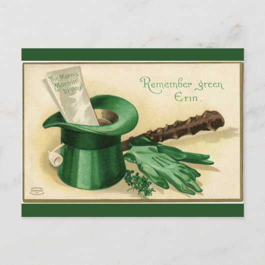ヴィンテージグリーントップハットグローブパイプシャームロック ポストカード (正面)