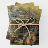 ヴィンテージグリーントラクタークリスマス ラッピングペーパーシート (インサイチュ)