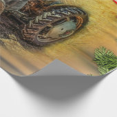 ヴィンテージグリーントラクタークリスマス ラッピングペーパー (角)