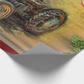 ヴィンテージグリーントラクタークリスマス ラッピングペーパー (角)