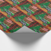 ヴィンテージグリーントラクターバイバーンクリスマス ラッピングペーパー (角)