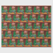 ヴィンテージグリーントラクターバイバーンクリスマス ラッピングペーパー (フラット)