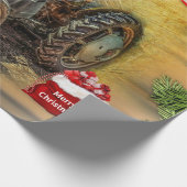 ヴィンテージグリーントラクターバーンクリスマス ラッピングペーパー (角)