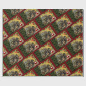 ヴィンテージグリーントラクターバーンクリスマス ラッピングペーパー (フラット)