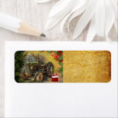 ヴィンテージグリーントラクターバーンクリスマス ラベル (インサイチュ)