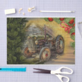 ヴィンテージグリーントラクターバーンクリスマス 薄葉紙 (クラフト)