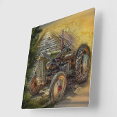 ヴィンテージグリーントラクタ素朴オールドバーン スクエア壁時計 (傾斜)