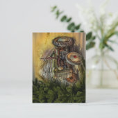 ヴィンテージグリーントラクタ素朴オールドバーン ポストカード (スタンド正面)