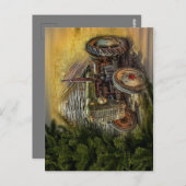 ヴィンテージグリーントラクタ素朴オールドバーン ポストカード (正面/裏面)