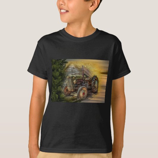 ヴィンテージグリーントラクタ素朴オールドバーン Tシャツ (正面)
