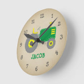 ヴィンテージグリーントラクタ素朴子供部屋 ラウンド壁時計 (傾斜)