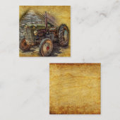 ヴィンテージグリーントラク素朴ターオールドバーン スクエア名刺 (正面/裏面)