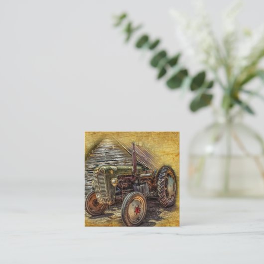 ヴィンテージグリーントラク素朴ターオールドバーン スクエア名刺 (スタンド正面)