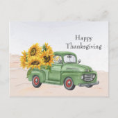 ヴィンテージグリーントラックひまわり感謝祭 シーズンポストカード (正面)