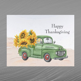ヴィンテージグリーントラックひまわり感謝祭 シーズンポストカード