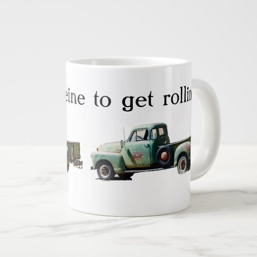 ヴィンテージグリーントラックカフェイン燃料 ジャンボコーヒーマグカップ (正面右)