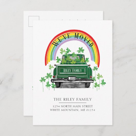ヴィンテージグリーントラックシャムロックレインボームービング 案内ポストカード (正面/裏面)