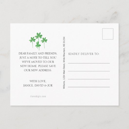 ヴィンテージグリーントラックシャムロックレインボームービング 案内ポストカード (裏面)