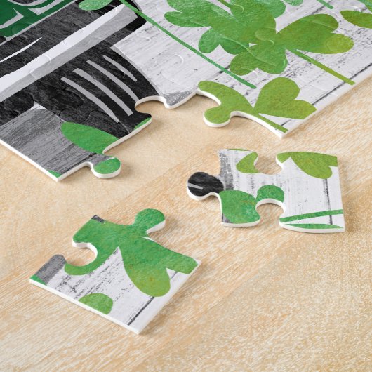 ヴィンテージグリーントラックレインボー素朴ファミリー名 ジグソーパズル (側面)