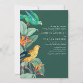 ヴィンテージグリーントロピカルバード結婚式招待状 招待状 (正面)