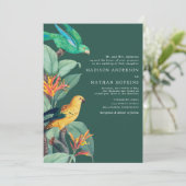 ヴィンテージグリーントロピカルバード結婚式招待状 招待状 (スタンド正面)