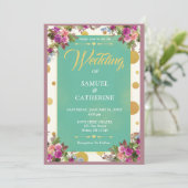 ヴィンテージグリーンドットピンクブルーフローラ 招待状 (スタンド正面)