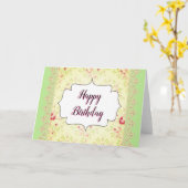 ヴィンテージグリーンハッピーバースデーグリーティングカード カード (黄色い花)