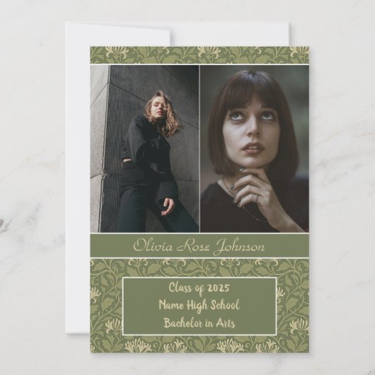 ヴィンテージグリーンハニーサックル花写真卒業 招待状 (裏面)