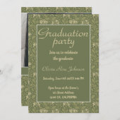 ヴィンテージグリーンハニーサックル花写真卒業 招待状 (正面/裏面)