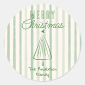ヴィンテージグリーンハンド引きクリスマスツリー抽象芸術 ラウンドシール (正面)