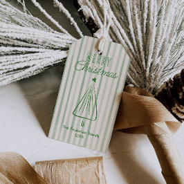 ヴィンテージグリーンハンド引きクリスマス抽象芸術ツリー ギフトタグ